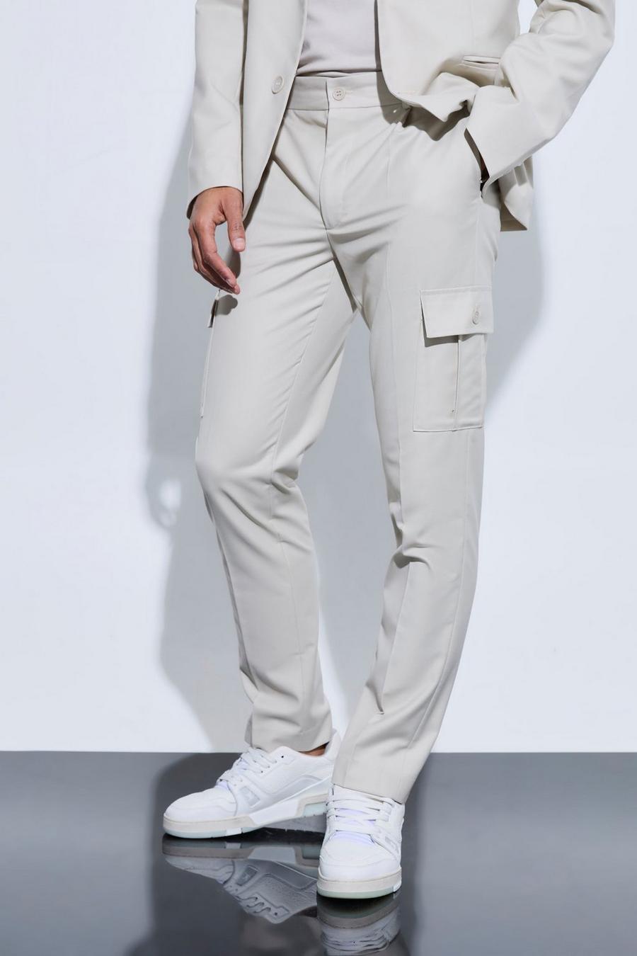Stone Skinny Fit Cargo Suit Trousers image number 1