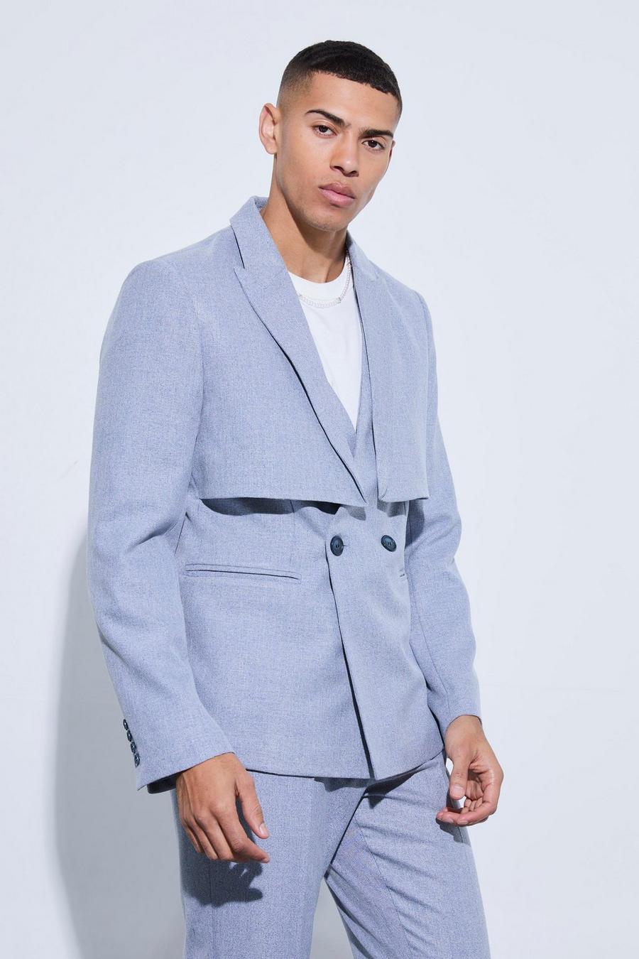 Karierter Slim-Fit Blazer mit Overlay-Detail, Grey image number 1