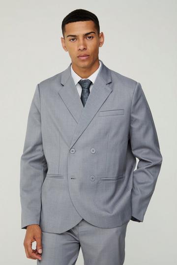 Textured Double Breasted Suit Jacket grey