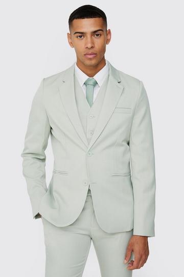 Textured Slim Single Breasted Suit Jacket sage