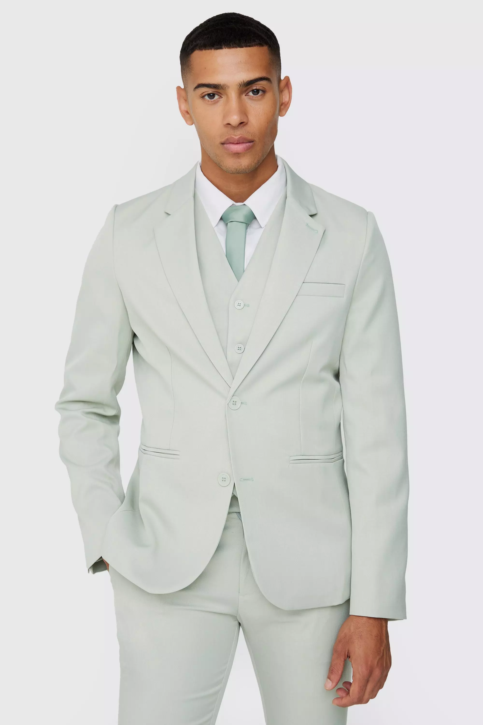 Textured Slim Suit Set in Sage alternative image