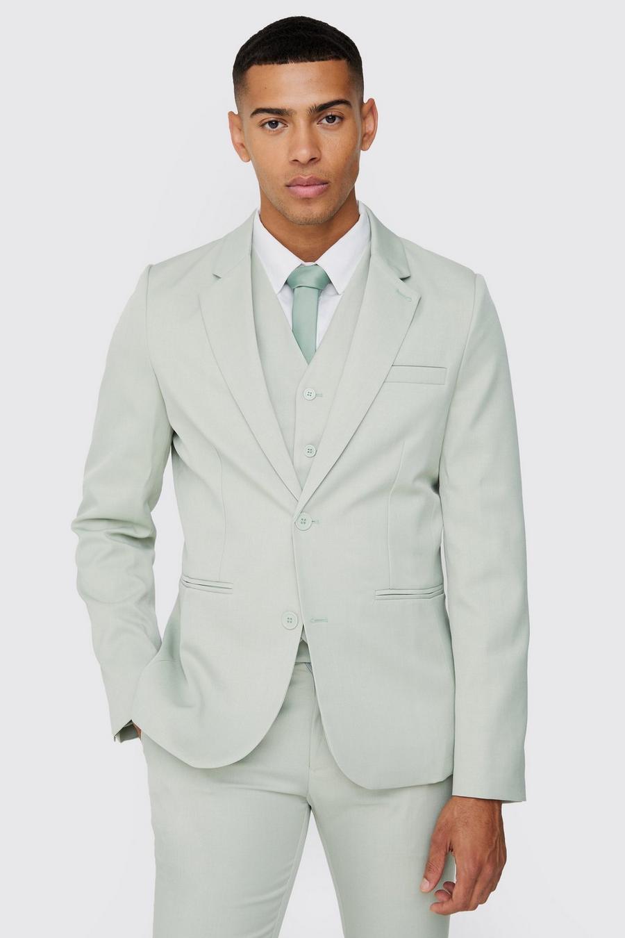 Sage Textured Slim Single Breasted Suit Jacket
