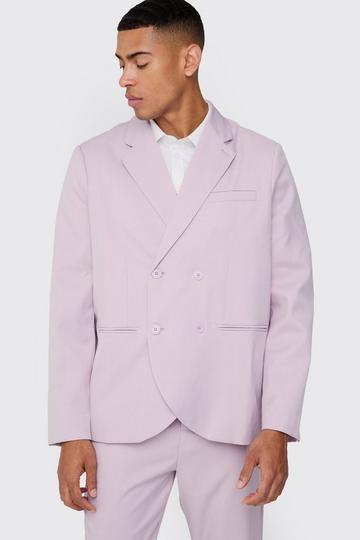 Lilac Purple Textured Double Breasted Suit Jacket