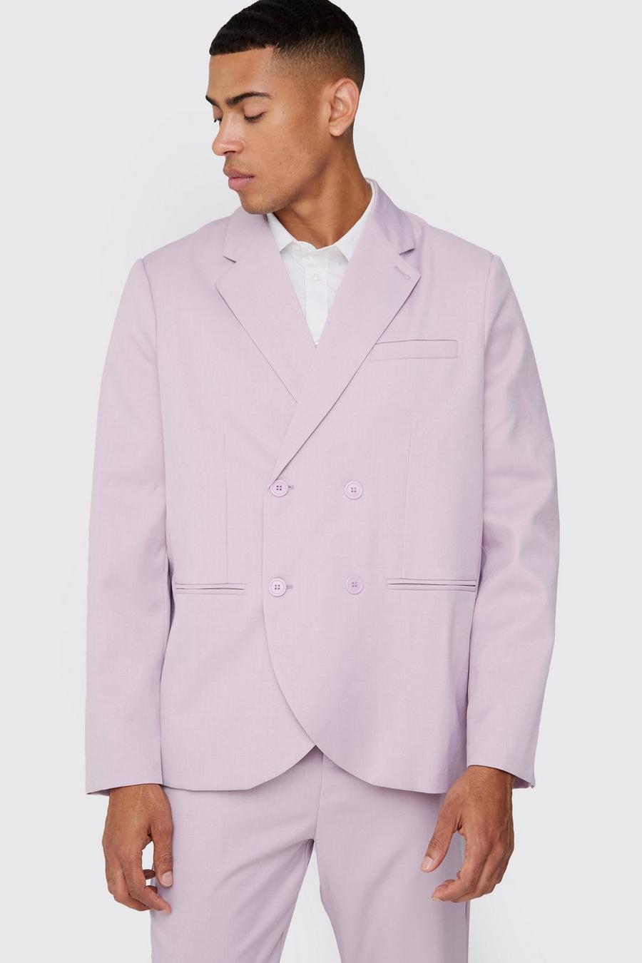 Lilac Textured Double Breasted Suit Jacket image number 1