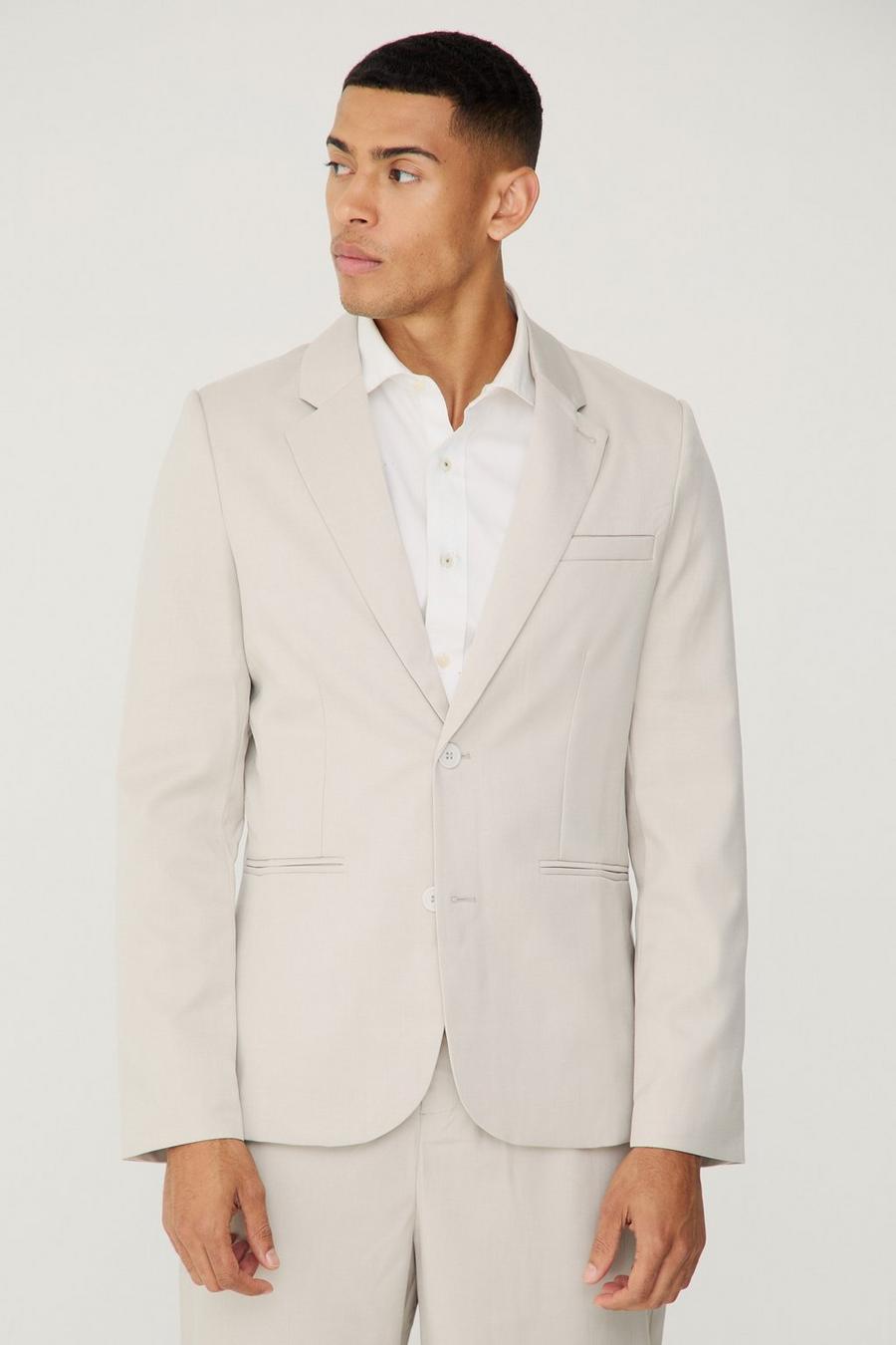 Stone Textured Skinny Single Breasted Suit Jacket