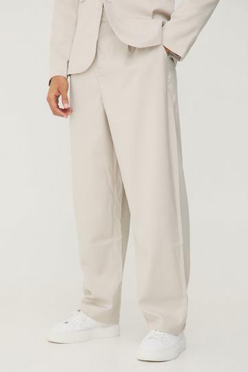 Stone Beige Textured Relaxed Fit Trousers