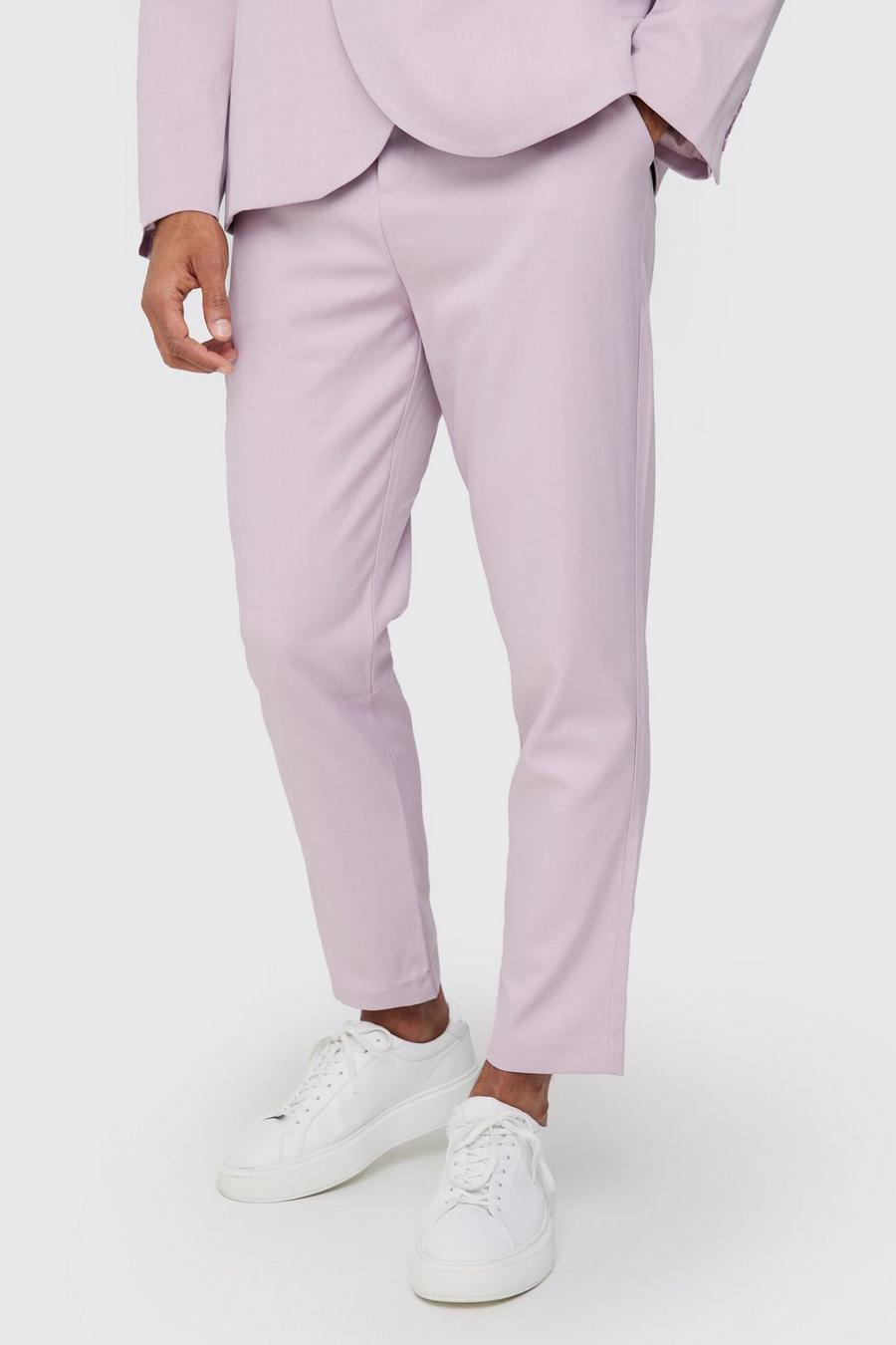 Lilac Textured Tapered Fit Suit Trousers image number 1