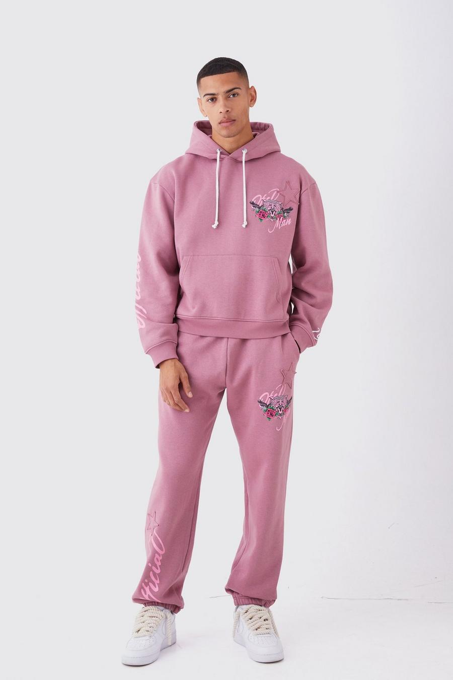 Kastiger Oversize Trainingsanzug mit Tiger-Print, Pink image number 1