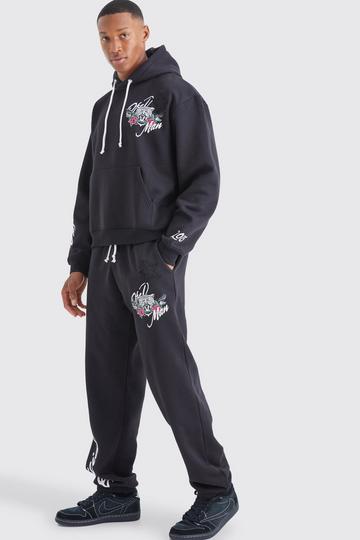 Oversized Boxy Tiger Print Tracksuit black