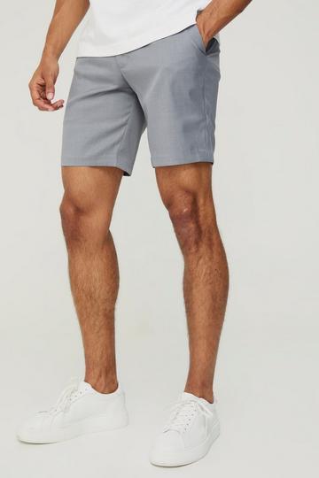 Grey Textured Slim Fit Suit Shorts