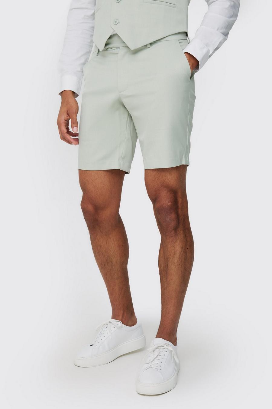 Sage Textured Slim Fit Suit Shorts