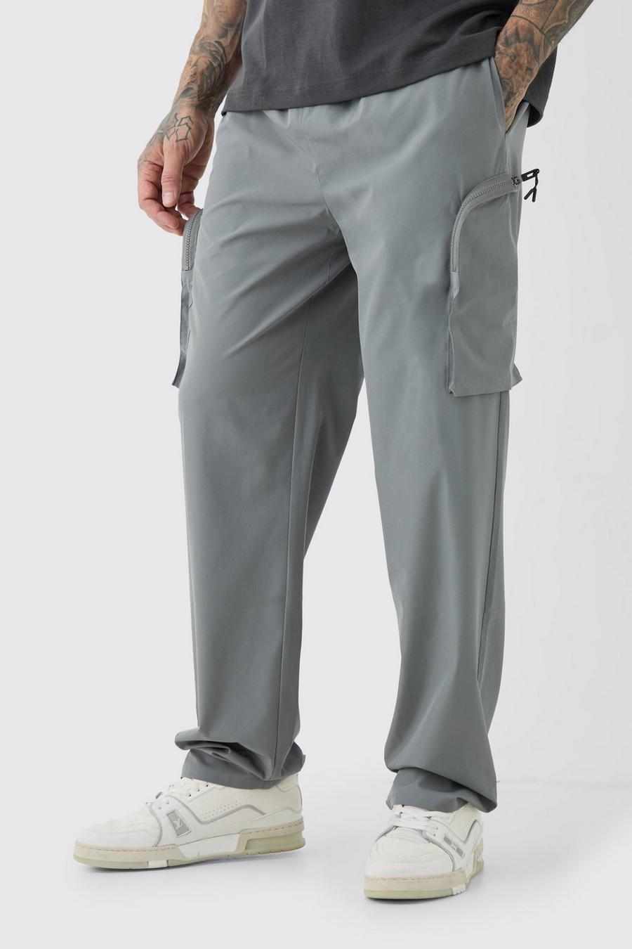 Pantaloni Cargo Tall in Stretch tecnico con vita elasticizzata e zip, Charcoal image number 1