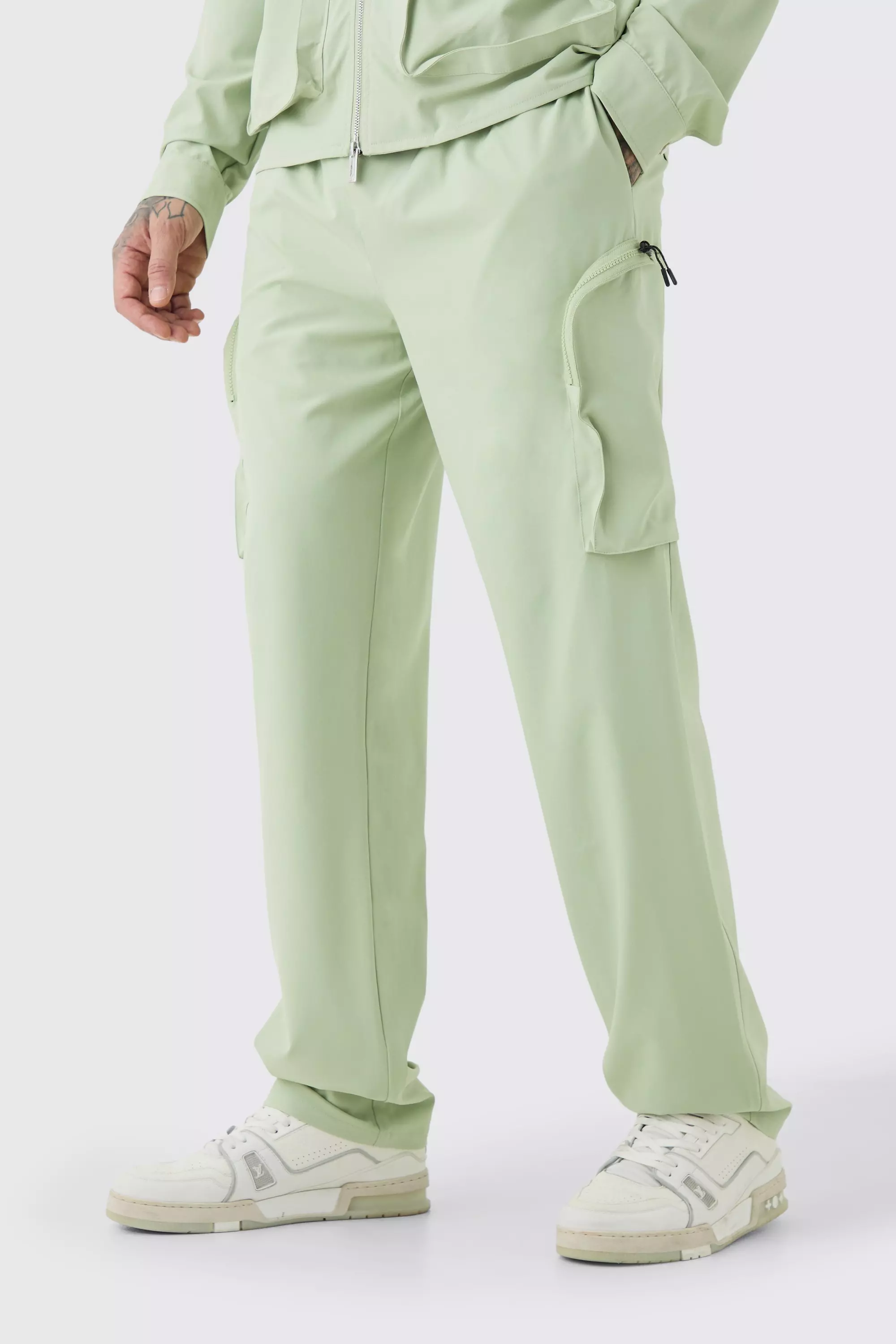 Sage Tall Technical Stretch Elasticated Waist Zip Cargo Trouser alternative image