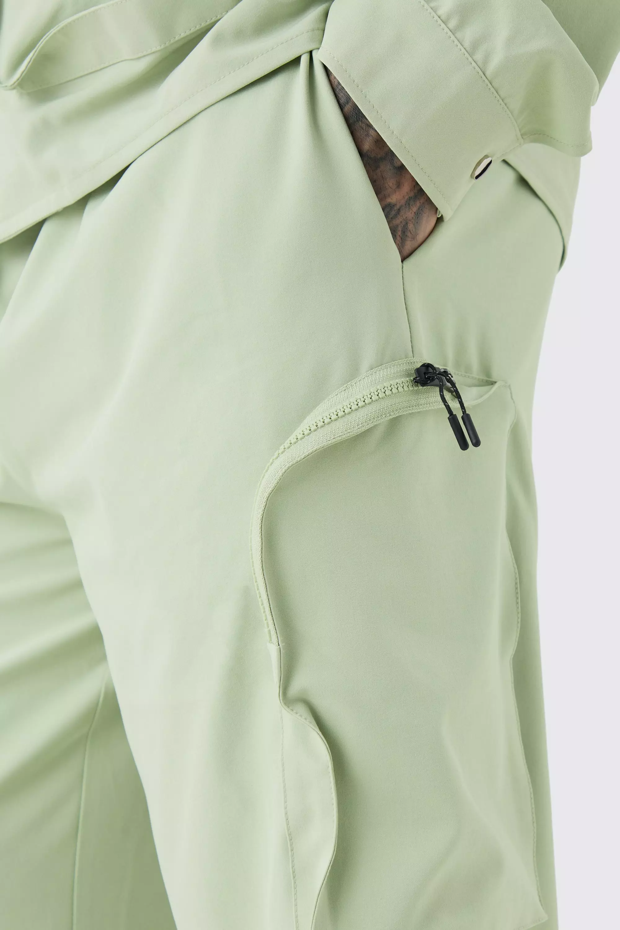 Sage Tall Technical Stretch Elasticated Waist Zip Cargo Trouser alternative image