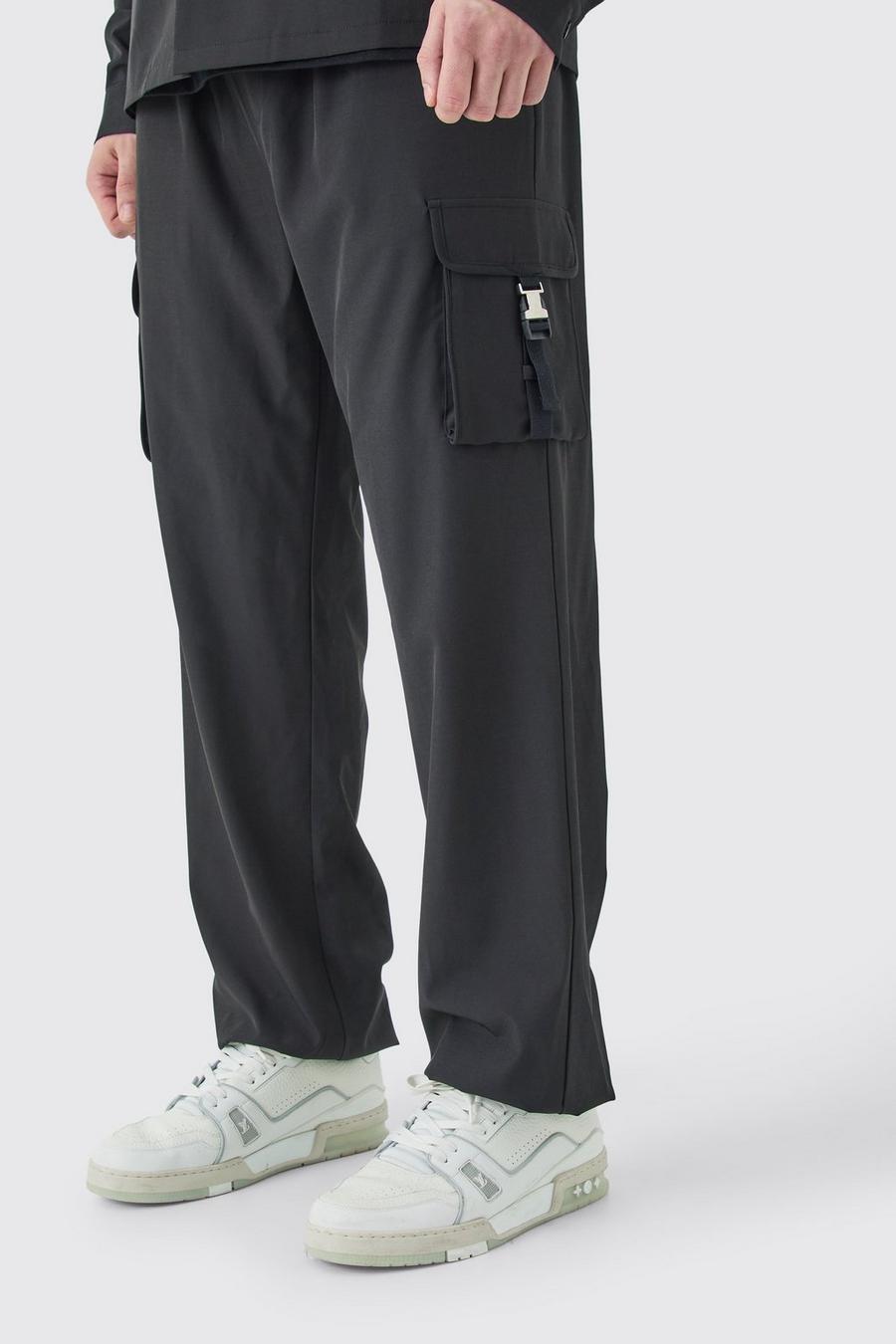 Black Tall Technical Stretch Elasticated Waist Utility Cargo Trouser image number 1