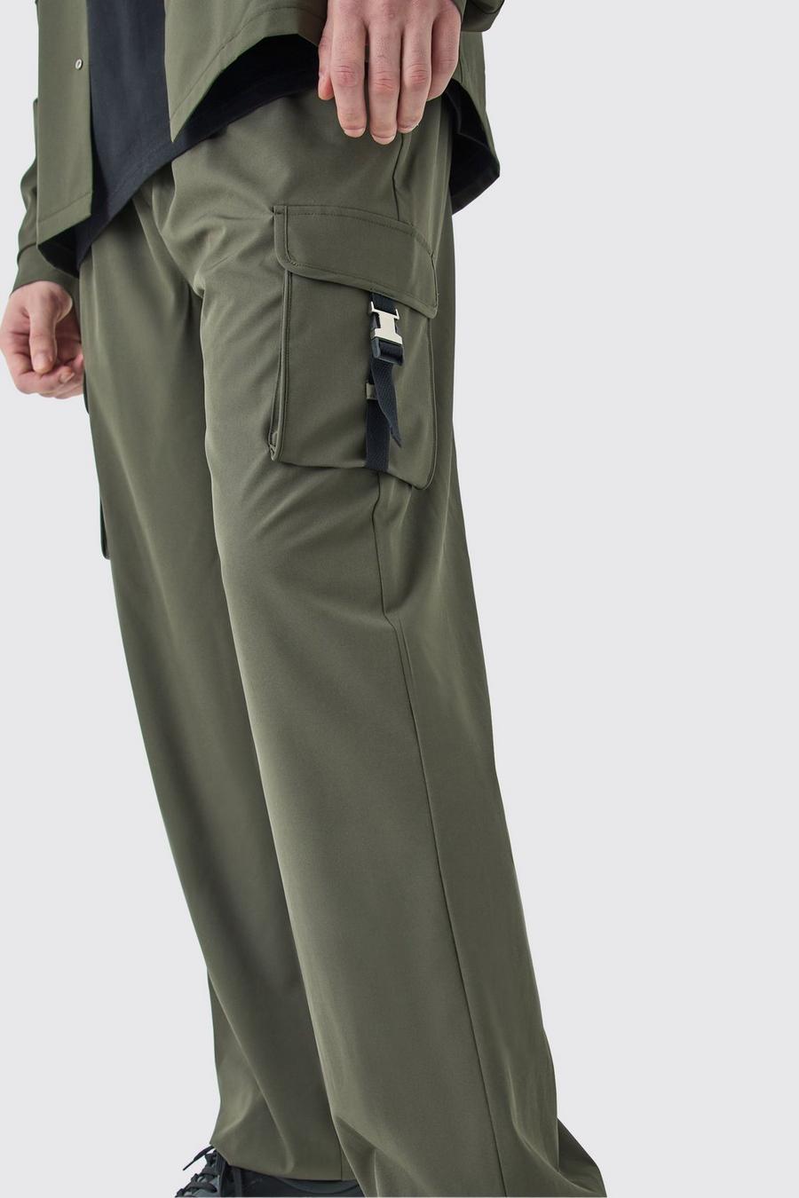 Pantaloni Cargo Tall stile Utility in Stretch tecnico con vita elasticizzata, Khaki