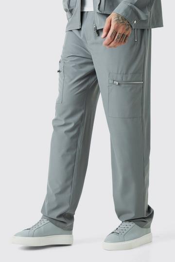 Charcoal Grey Tall Technical Stretch Elasticated Waist Utility Cargo Trous