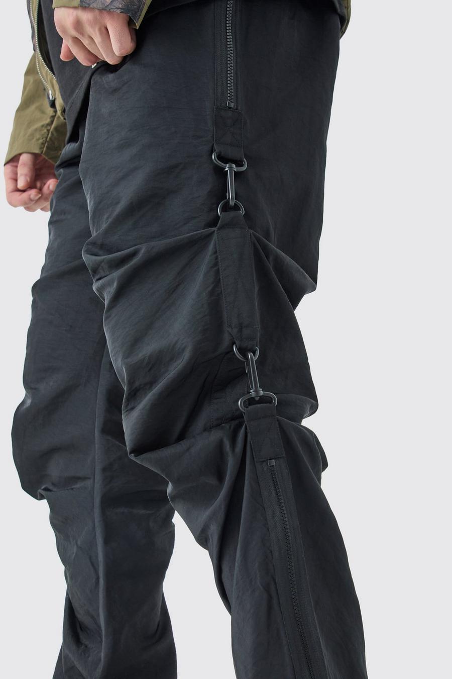 Pantaloni Tall rilassati in nylon con vita elasticizzata, Black