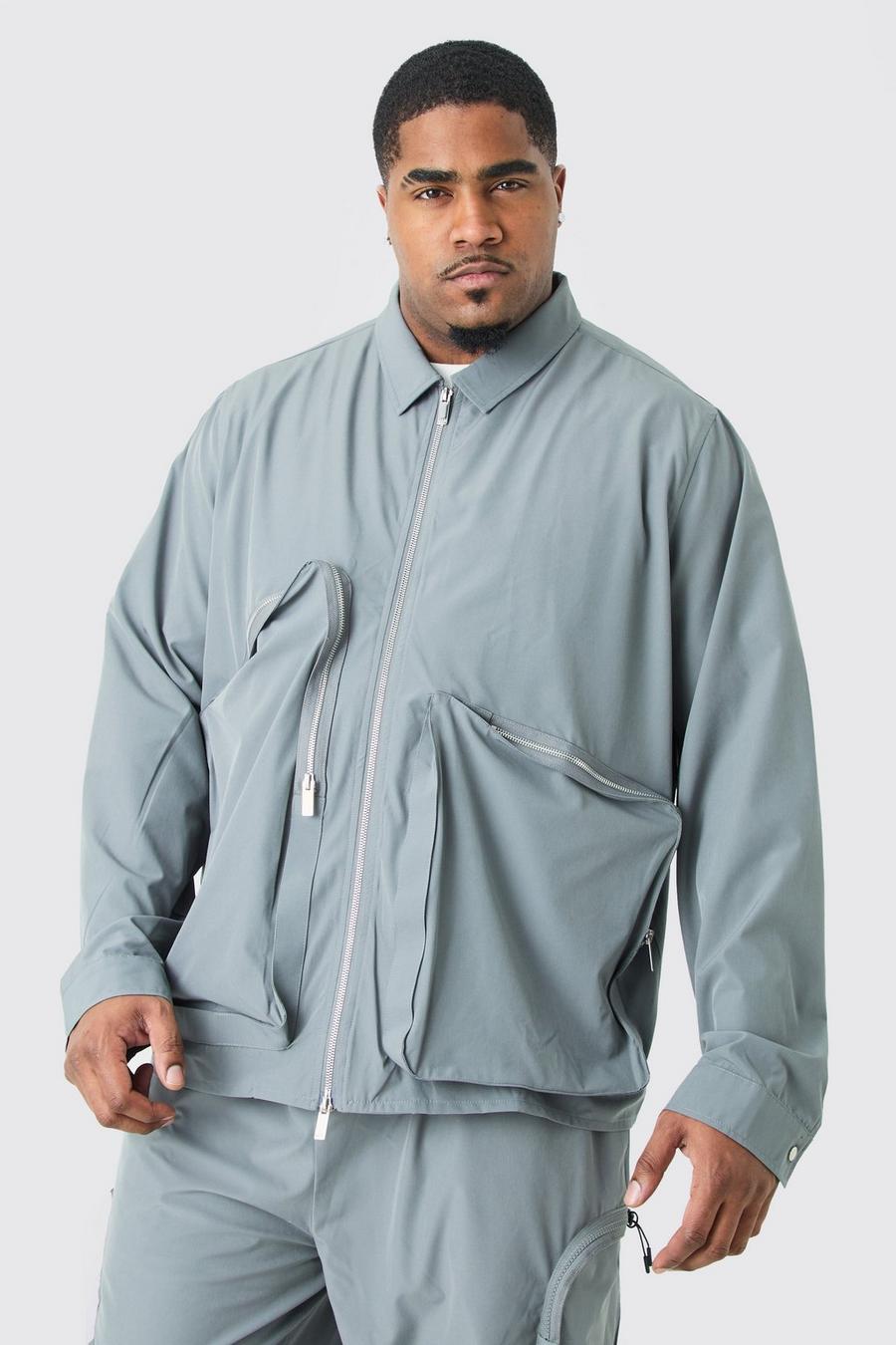 Giacca Harrington Plus Size in Stretch tecnico asimmetrico, Charcoal image number 1