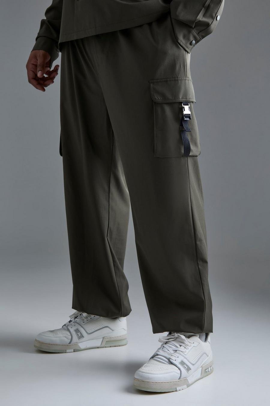 Pantaloni Cargo Plus Size in Stretch tecnico con vita elasticizzata, Khaki