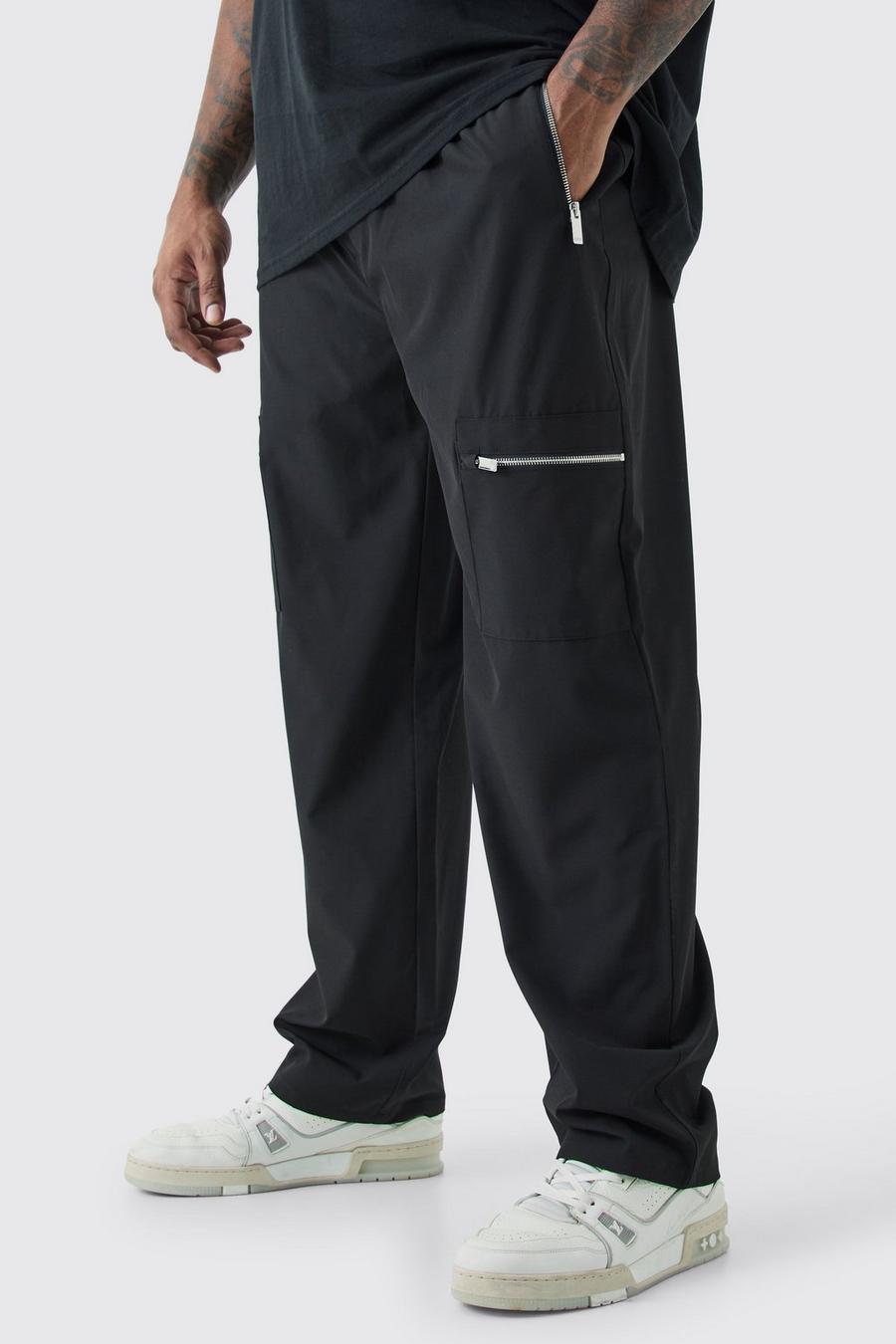 Pantaloni Cargo Plus Size in Stretch tecnico elasticizzato con vita elasticizzata, Black