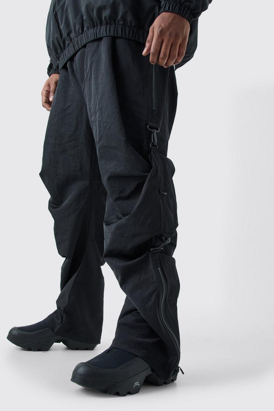 Pantaloni Plus Size rilassati in nylon con vita elasticizzata, Black