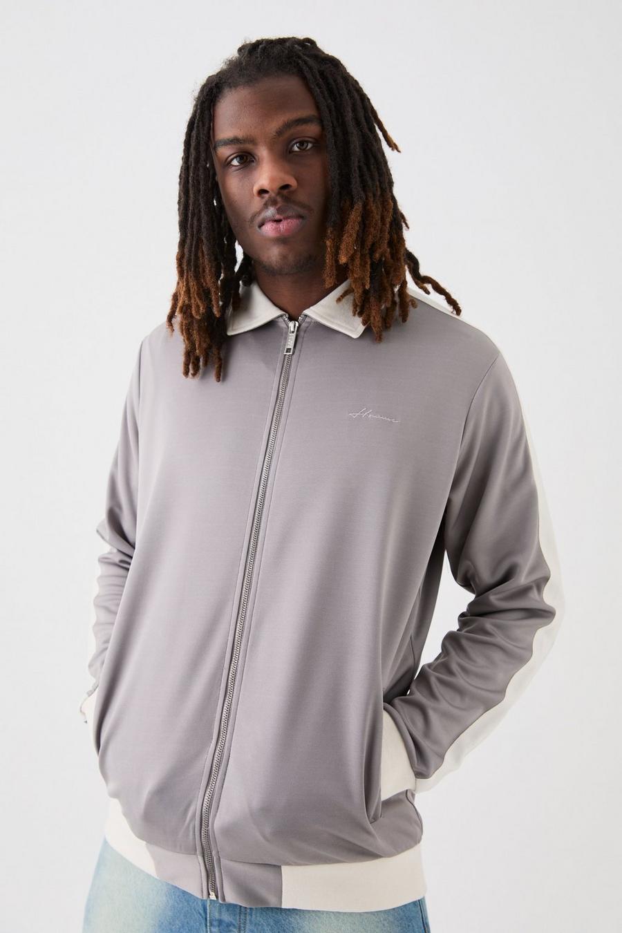 Giacca da corsa in tricot Homme con ricami di striscia, Charcoal image number 1