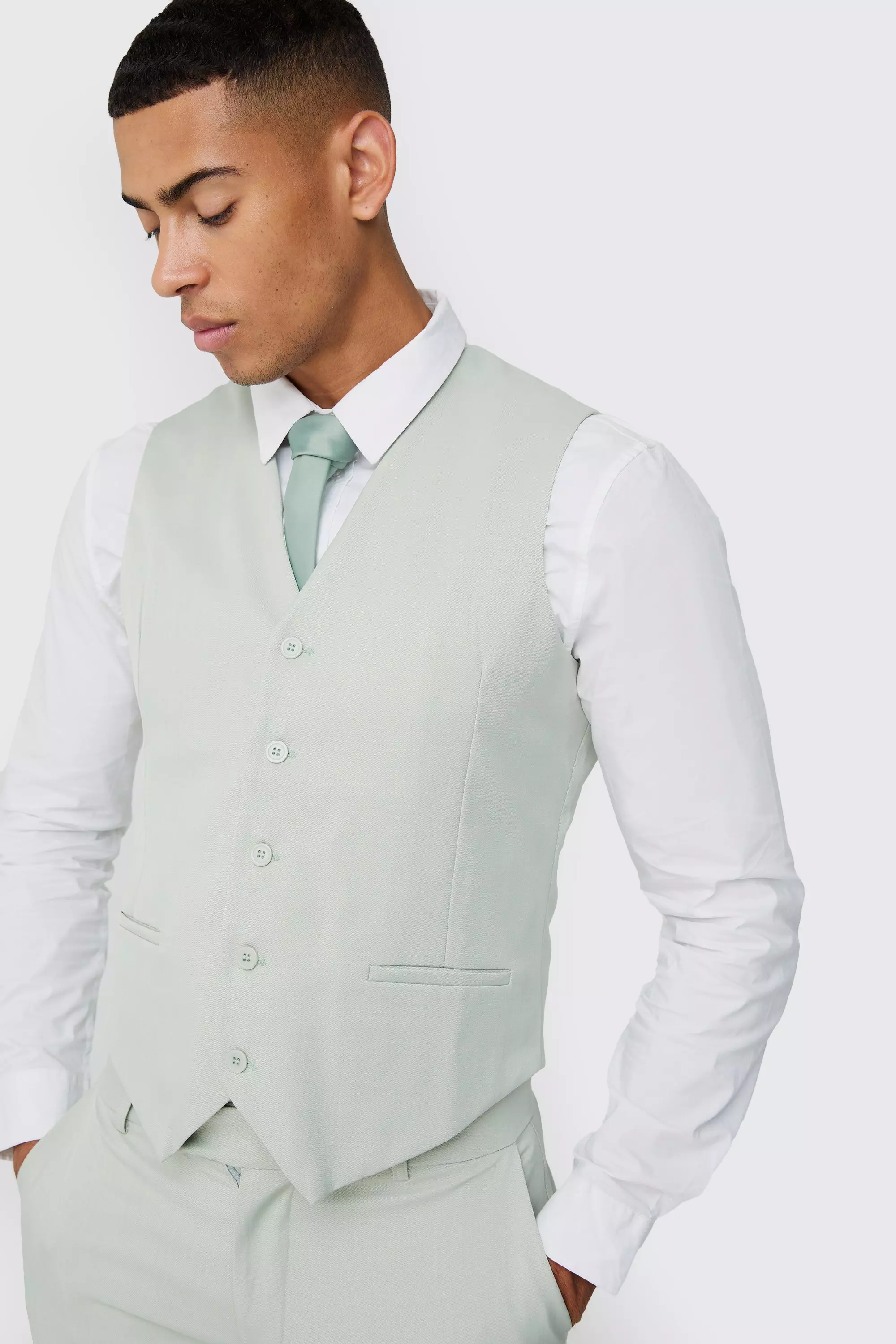 Textured Slim Suit Set in Sage alternative image