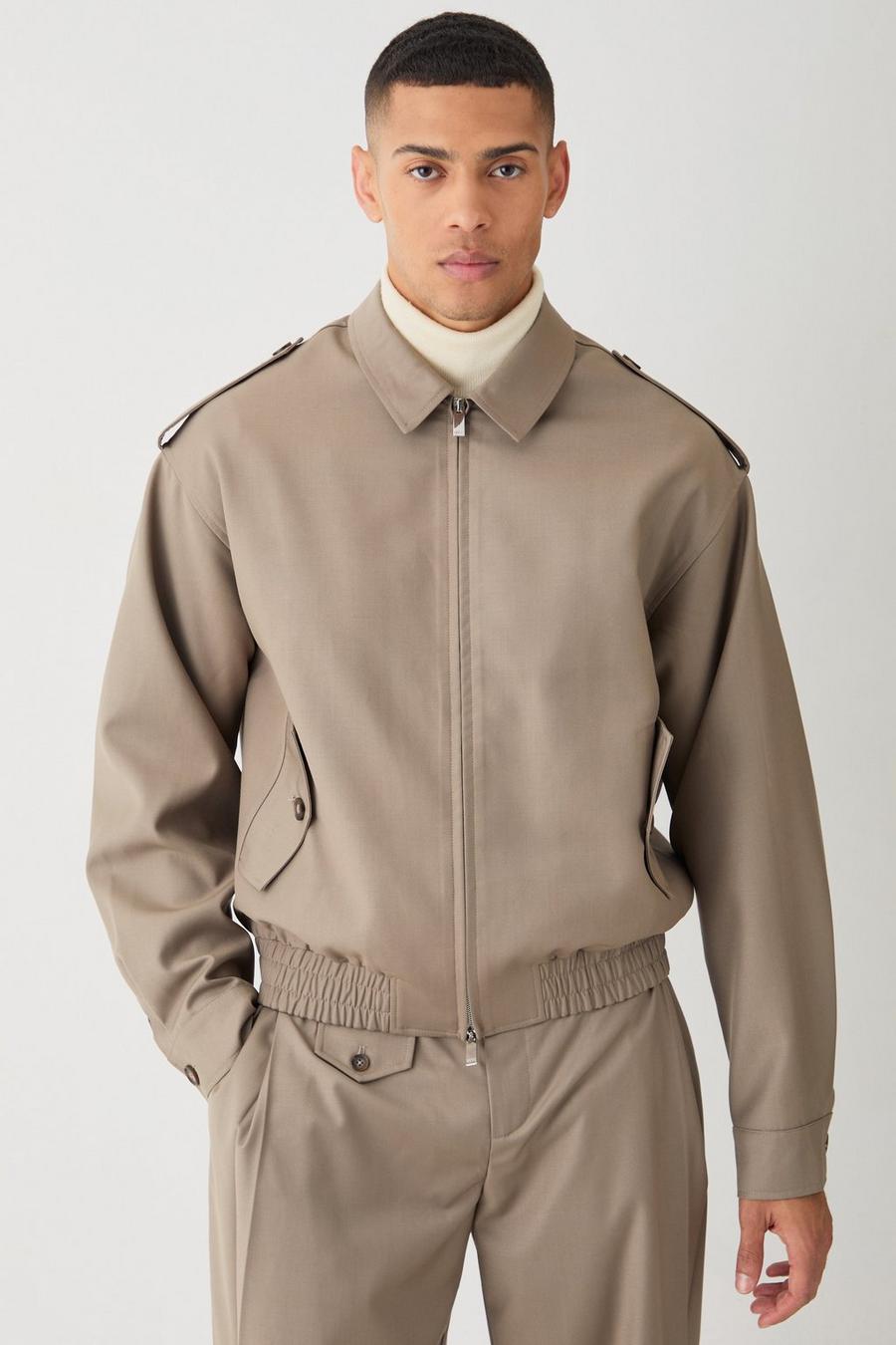 Chaqueta bomber recta formal, Taupe image number 1