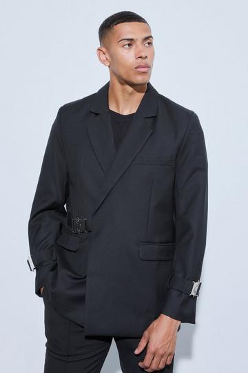 Buckle Chest & Cuff Relaxed Fit Suit Jacket black