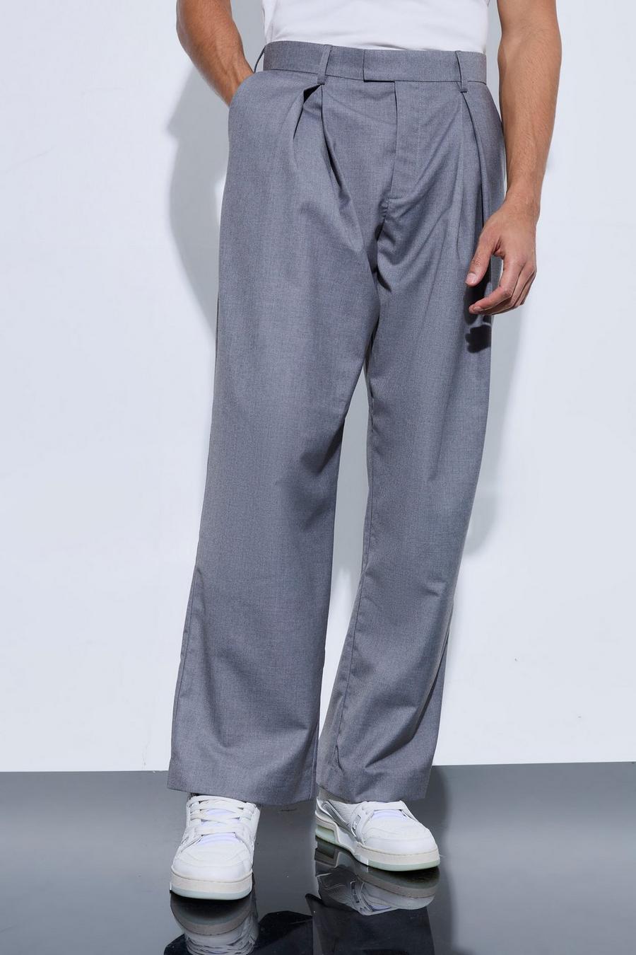 Pantalón entallado plisado de pernera ancha, Charcoal image number 1