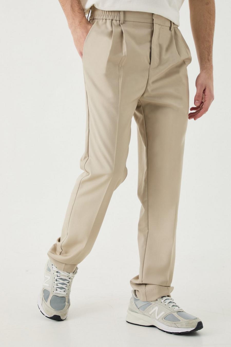 Pantalón plisado con cintura cómoda, Stone image number 1
