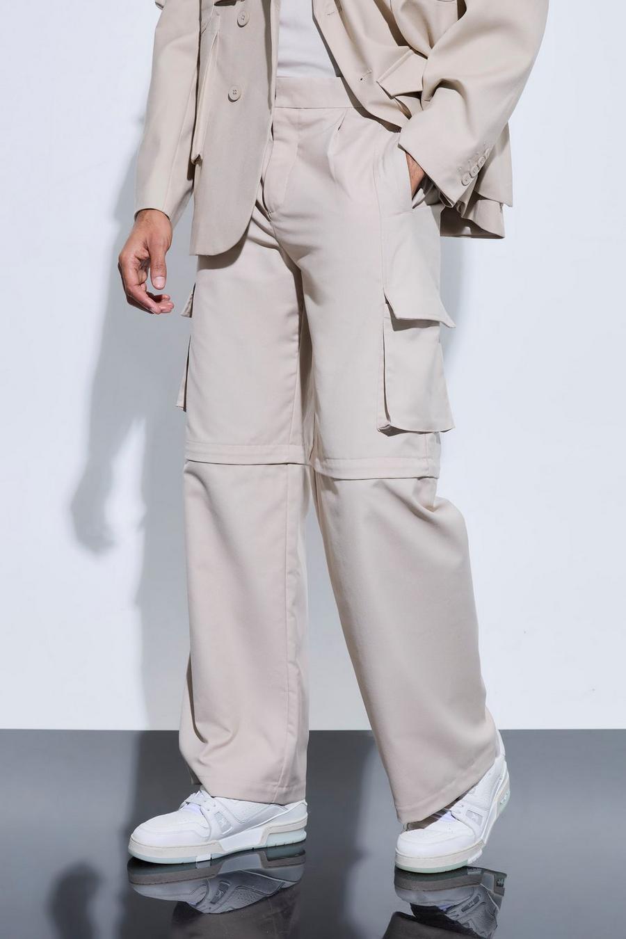Pantaloni sartoriali ibridi stile Cargo con zip, Stone