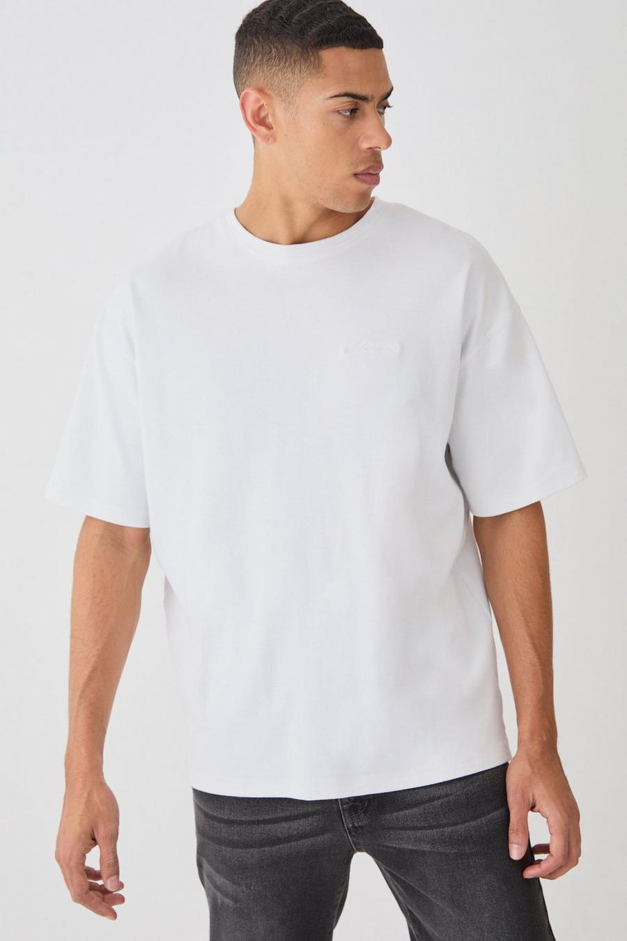 White Oversized Embroidered Homme T-shirt image number 1