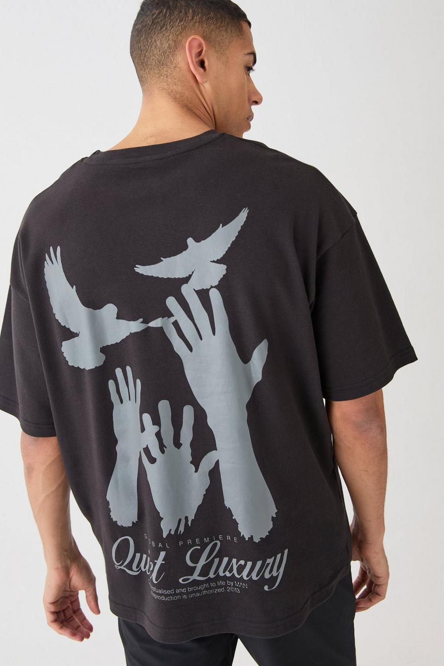 Oversize T-Shirt mit Quiet Luxury Stickerei, Black image number 1