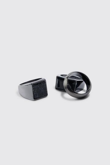 3 Pack Marbled Signet Rings gun metal