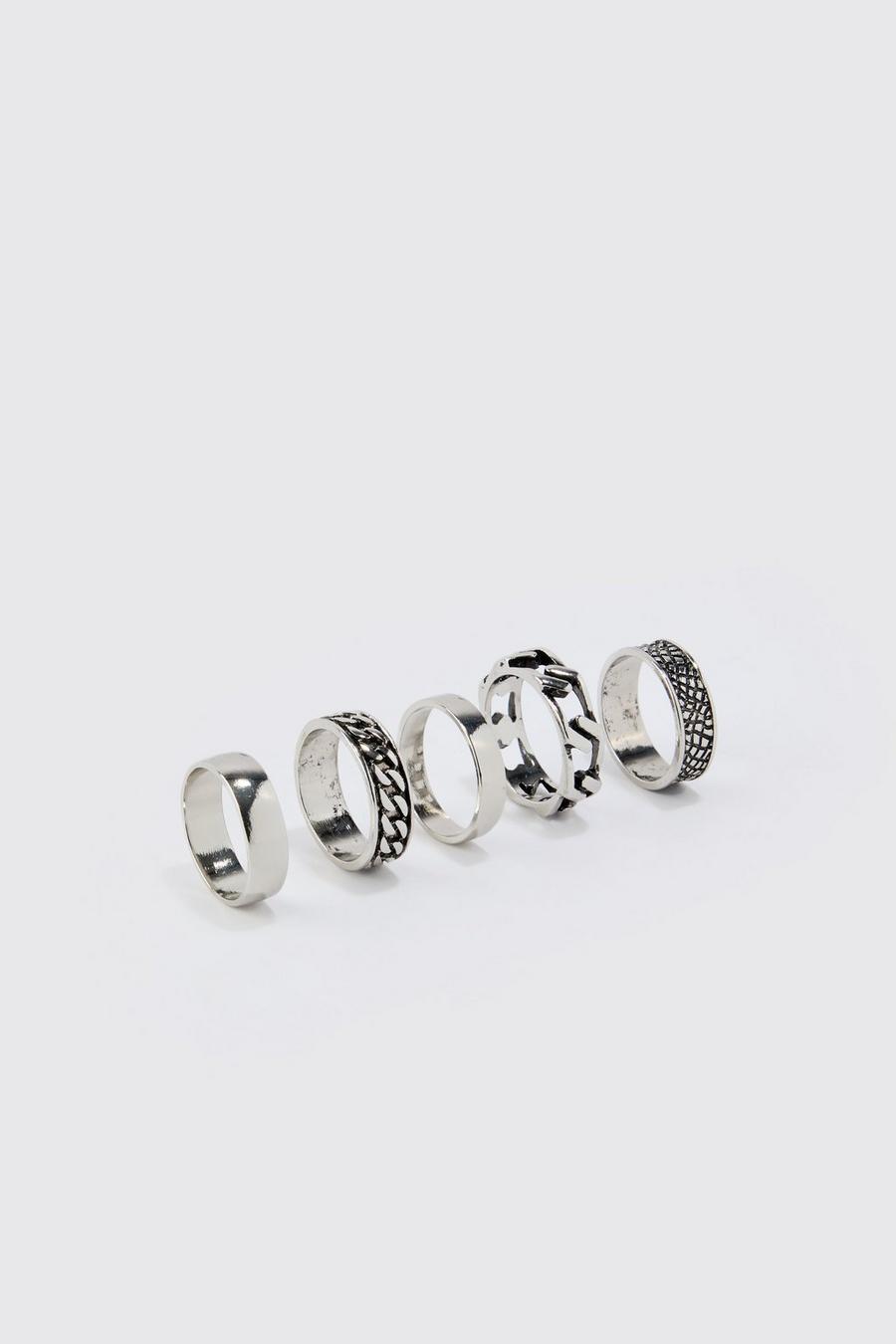 Silver 5 Pack Chain Detail Rings image number 1