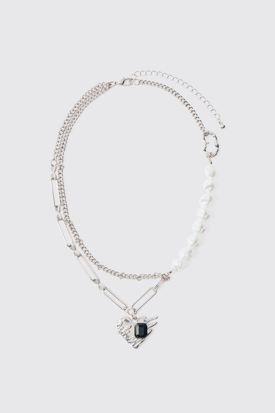 Perlenkette mit Herz-Anhängern, Silver image number 1