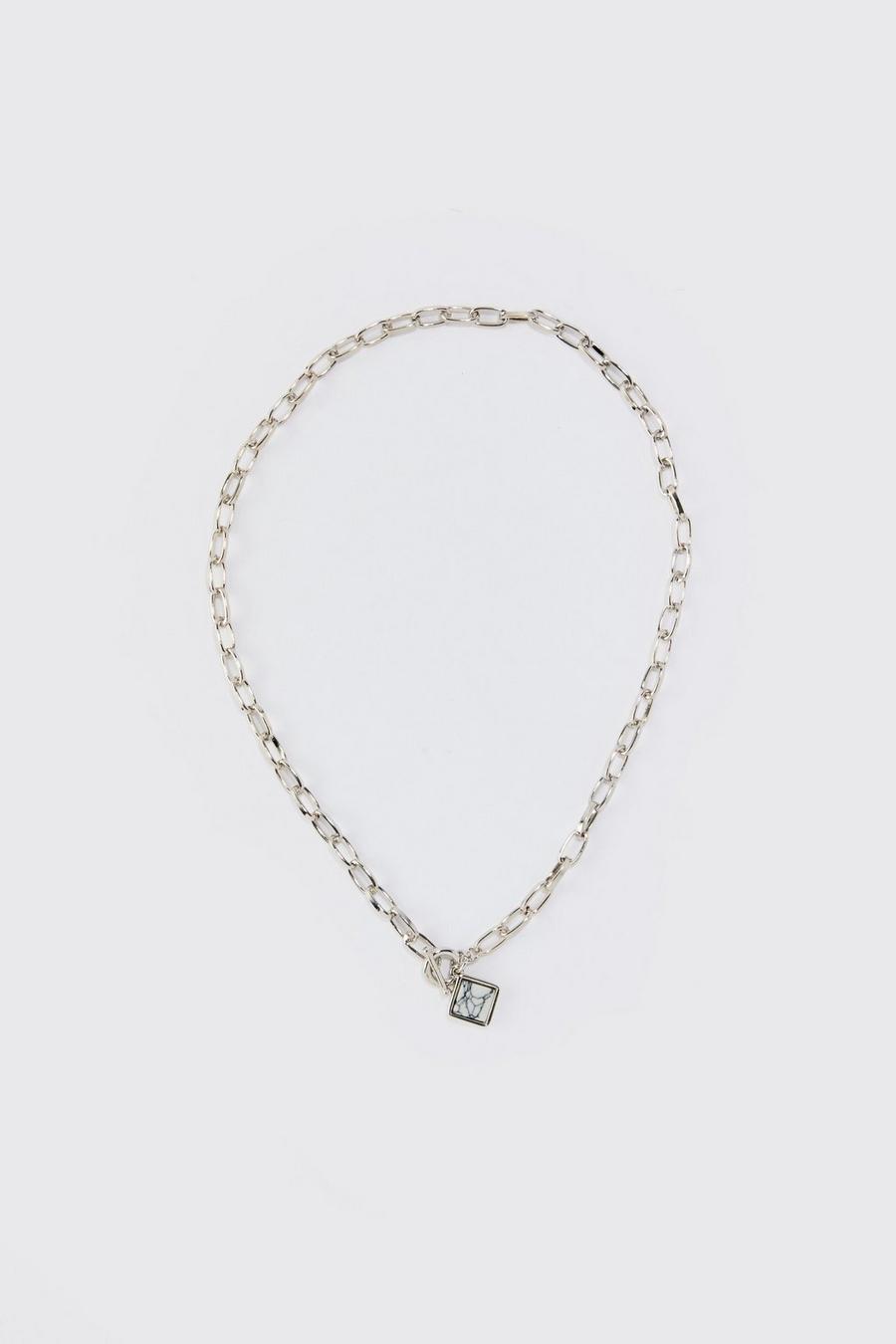 Silver Marble Pendant Chain Necklace