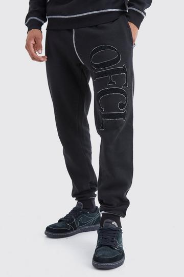 Regular Contrast Stitch Borg Applique Jogger black