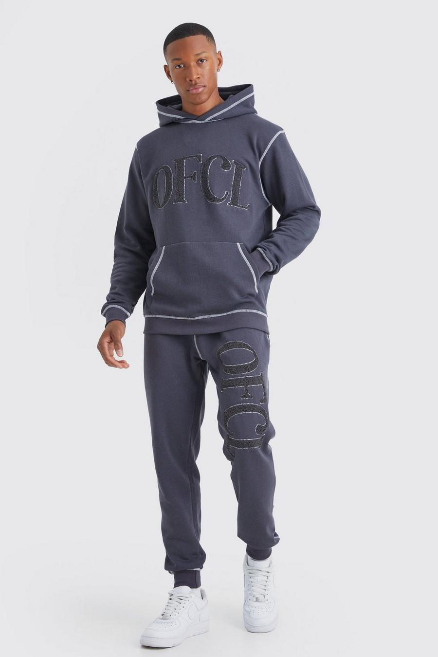 Dark grey Regular Contrast Stitch Borg Applique Tracksuit