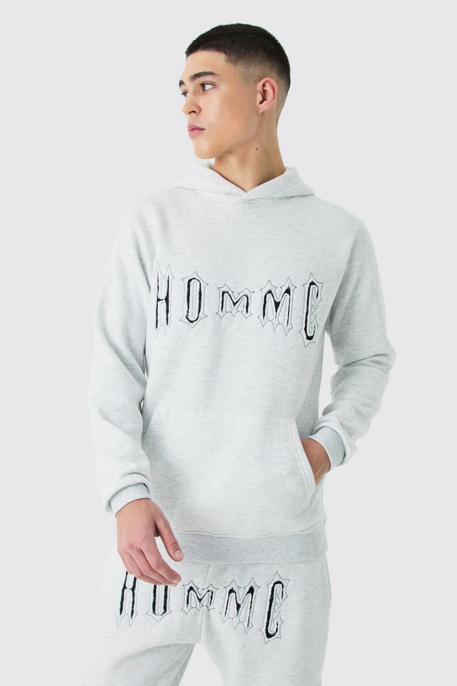 Slim-Fit Hoodie mit Homme-Applikation, Grey image number 1