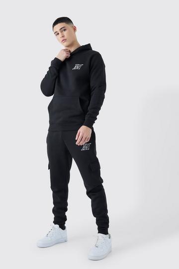 Slim Fit Embroidered Cargo Tracksuit black