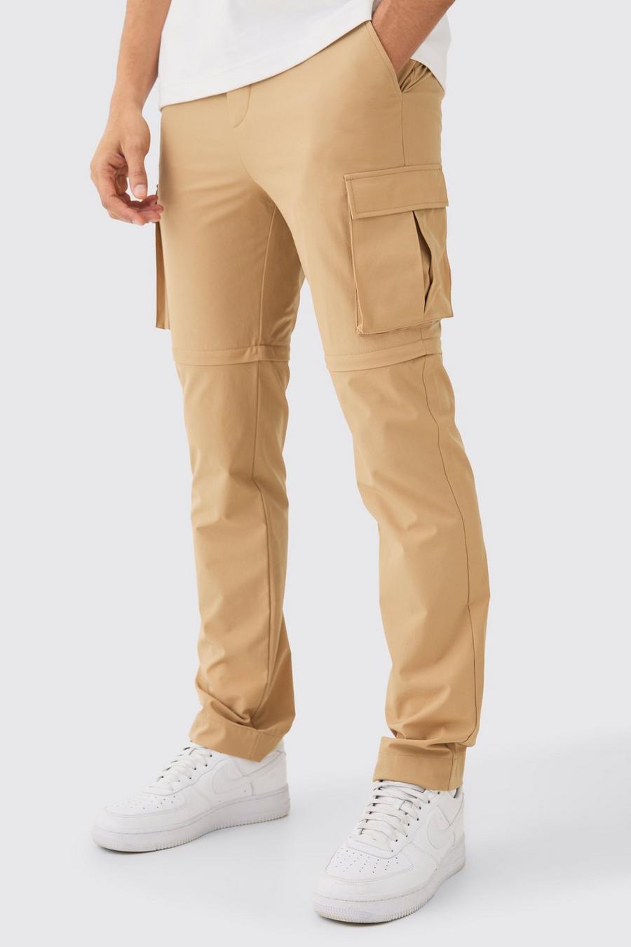 Pantaloni Cargo ibridi in Stretch tecnico con zip, Stone