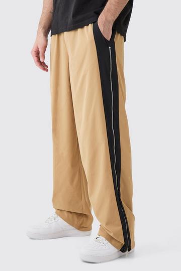 Stone Beige Technical Stretch Zip Gusset Wide Leg Trousers