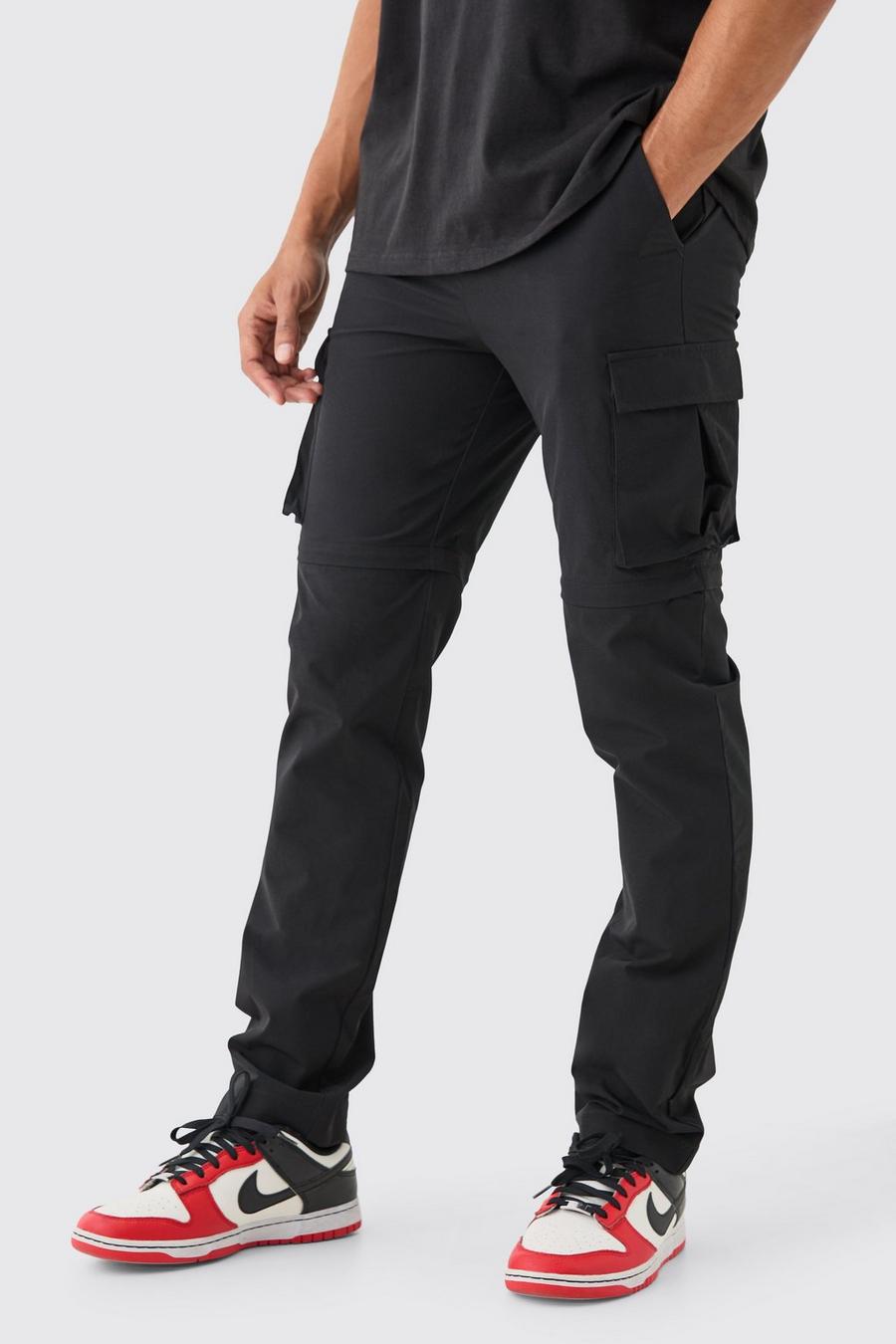 Black Technical Stretch Zip Off Hybrid Skinny Cargo Trousers image number 1