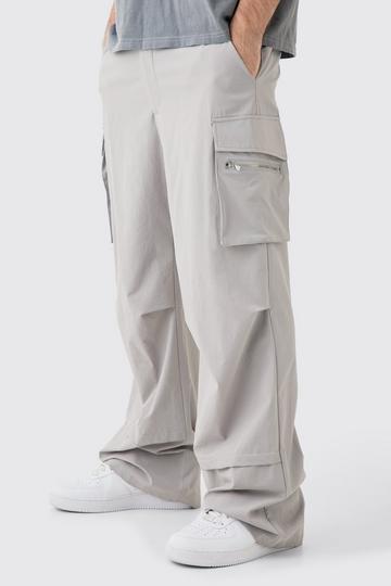 Grey Technical Stretch Cargo Parachute Pants