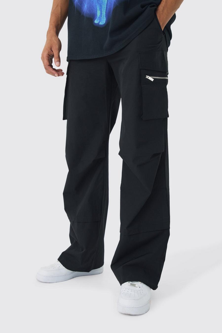 Black Technical Stretch Cargo Parachute Pants image number 1