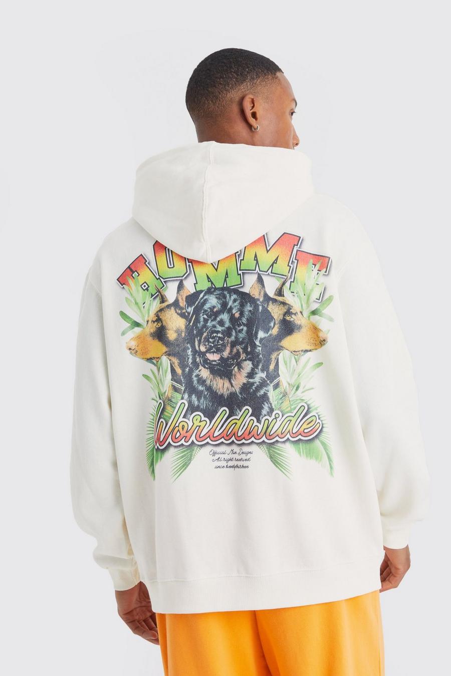 Ecru Oversized World Wide Graphic Hoodie  image number 1
