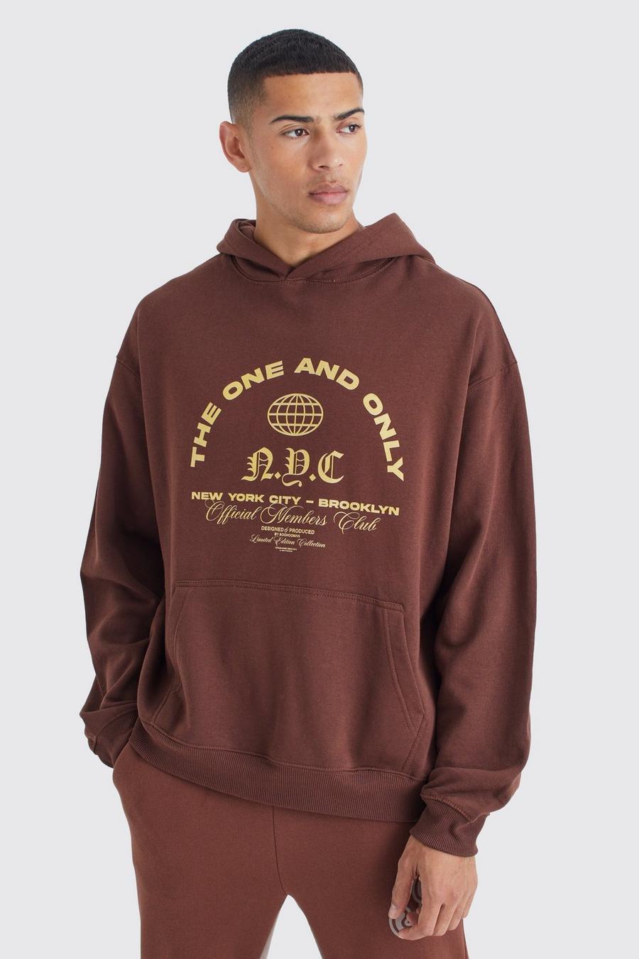 Chocolate Oversize hoodie med grafiskt tryck image number 1